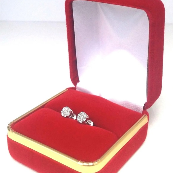 Natural Diamond Real 10K White Gold Stud Earrings - Picture 3 of 5